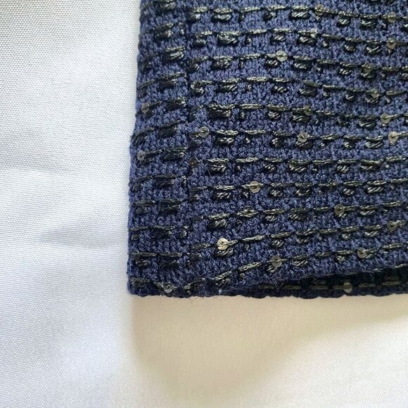 ST JOHN COUTURE NAVY KNIT BLACK SEQUIN AND LACE COMBO SHEATH DRESS - 6 - Picture 10 of 10